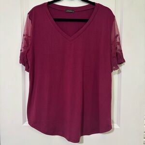 Elegant Maroon Lace Sleeve Top - XL
